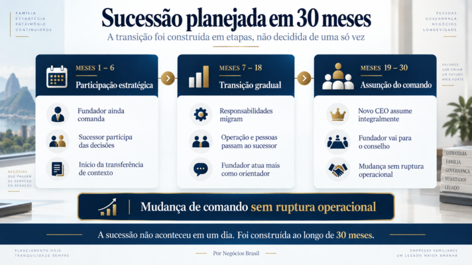Linha do tempo “Sucessão planejada em 30 meses”