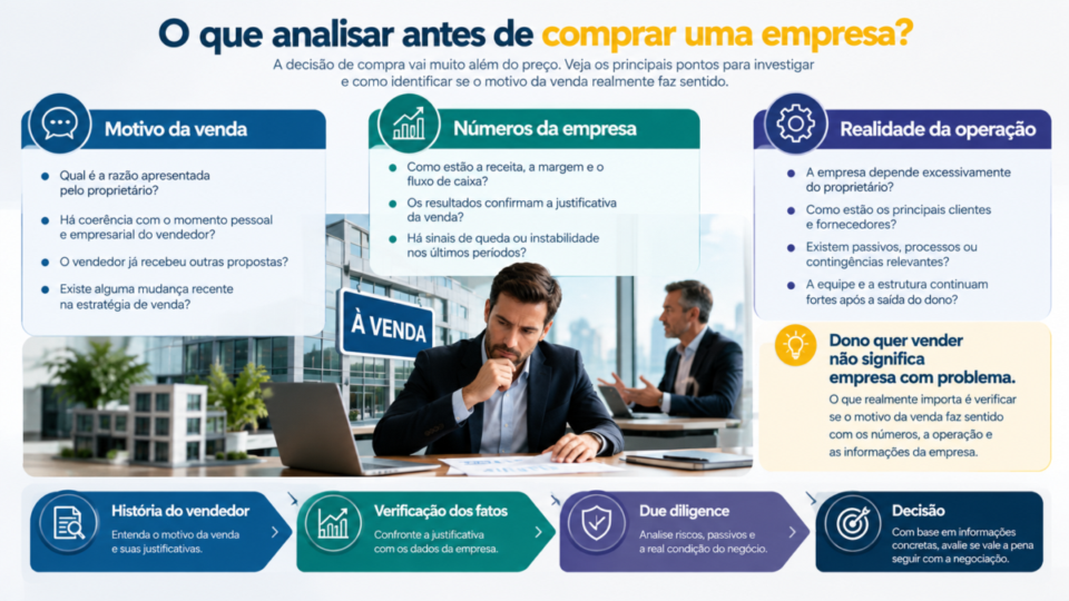 O fato do dono querer vender a empresa é um sinal de problema? O que analisar antes de comprar uma empresa