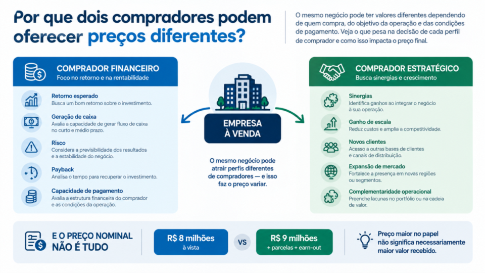 Diferença entre comprador financeiro e comprador estratégico na compra de uma empresa