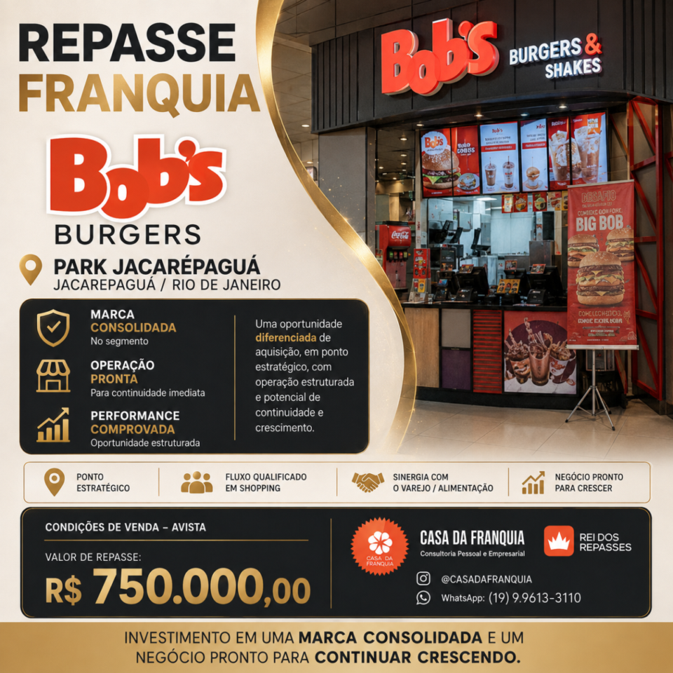 🔥 BOB’S EM REPASSE — RIO DE JANEIRO  SHOPPING PARK JACAREPAGUÁ