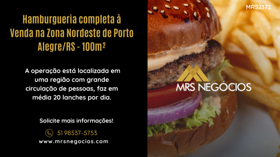 Hamburgueria à Venda na Zona Nordeste de Porto Alegre/RS – 100m²