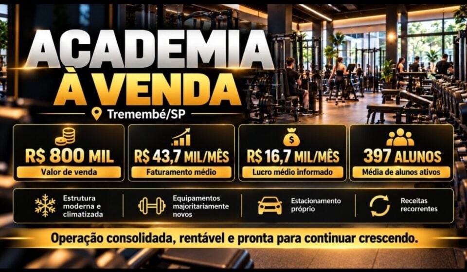 EXCEPCIONAL OPORTUNIDADE ACADEMIA A VENDA NO INTERIOR DE -SP