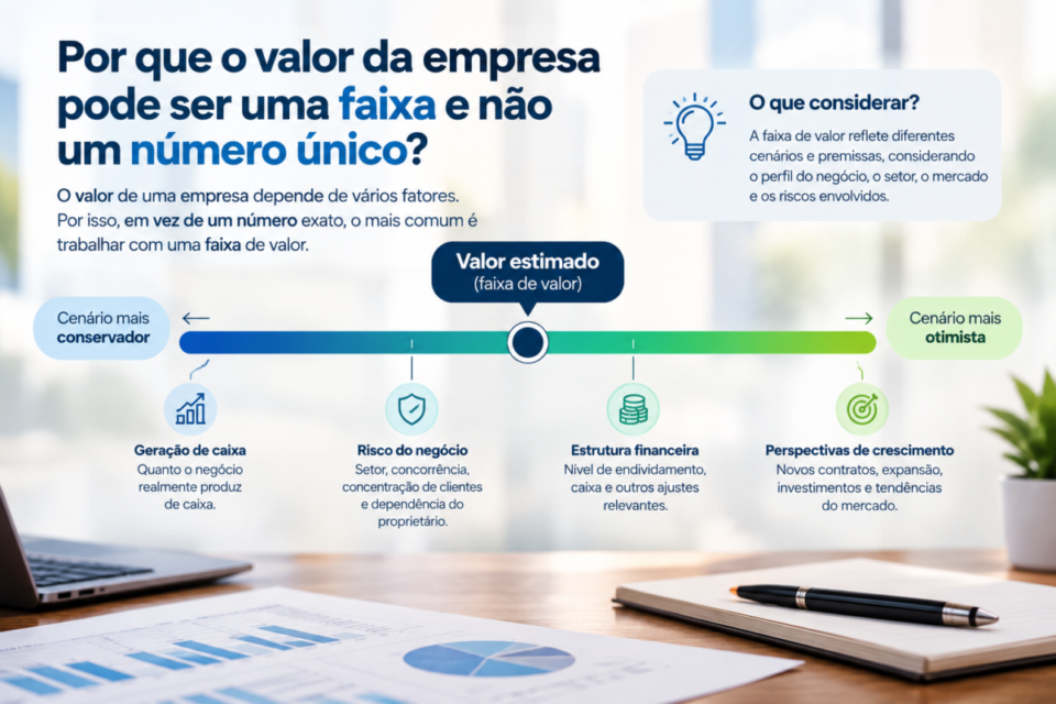 Faixa de valor estimado de uma empresa

quanto vale minha empresa de verdade